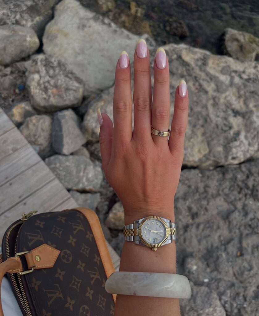 Almond Nails With Yellow French Tips for a Fresh Spring Twist