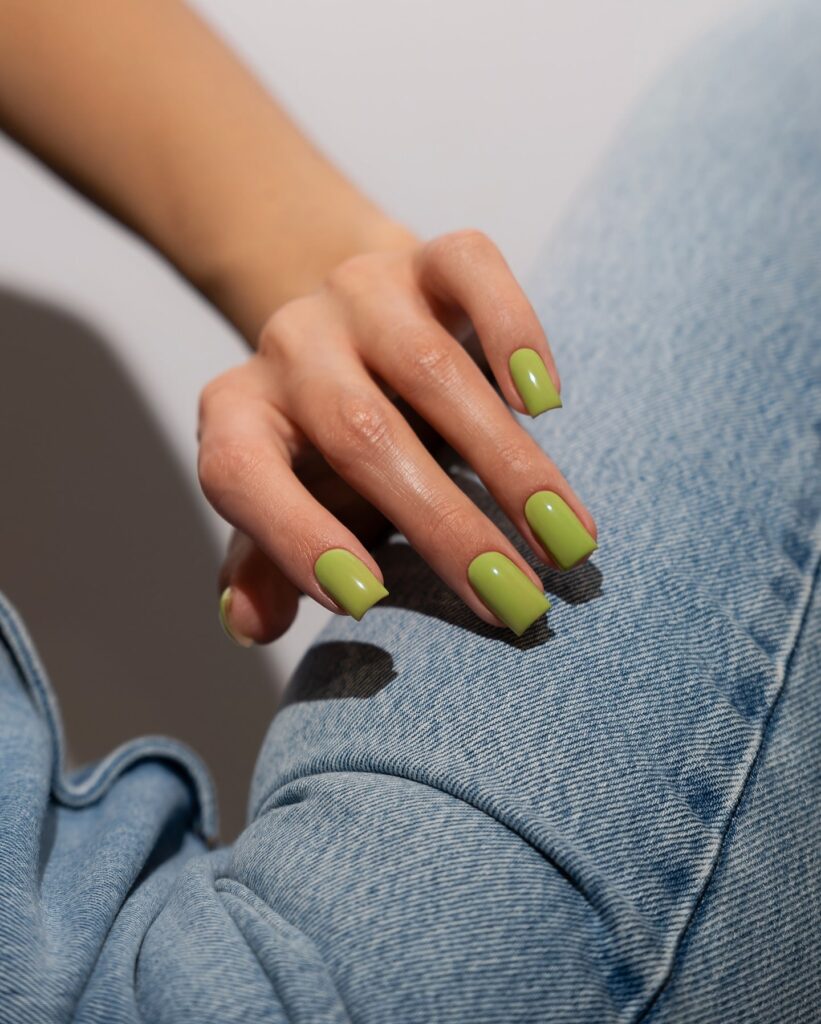 Bold Chartreuse Green Square Nails for a Playful Spring Pop