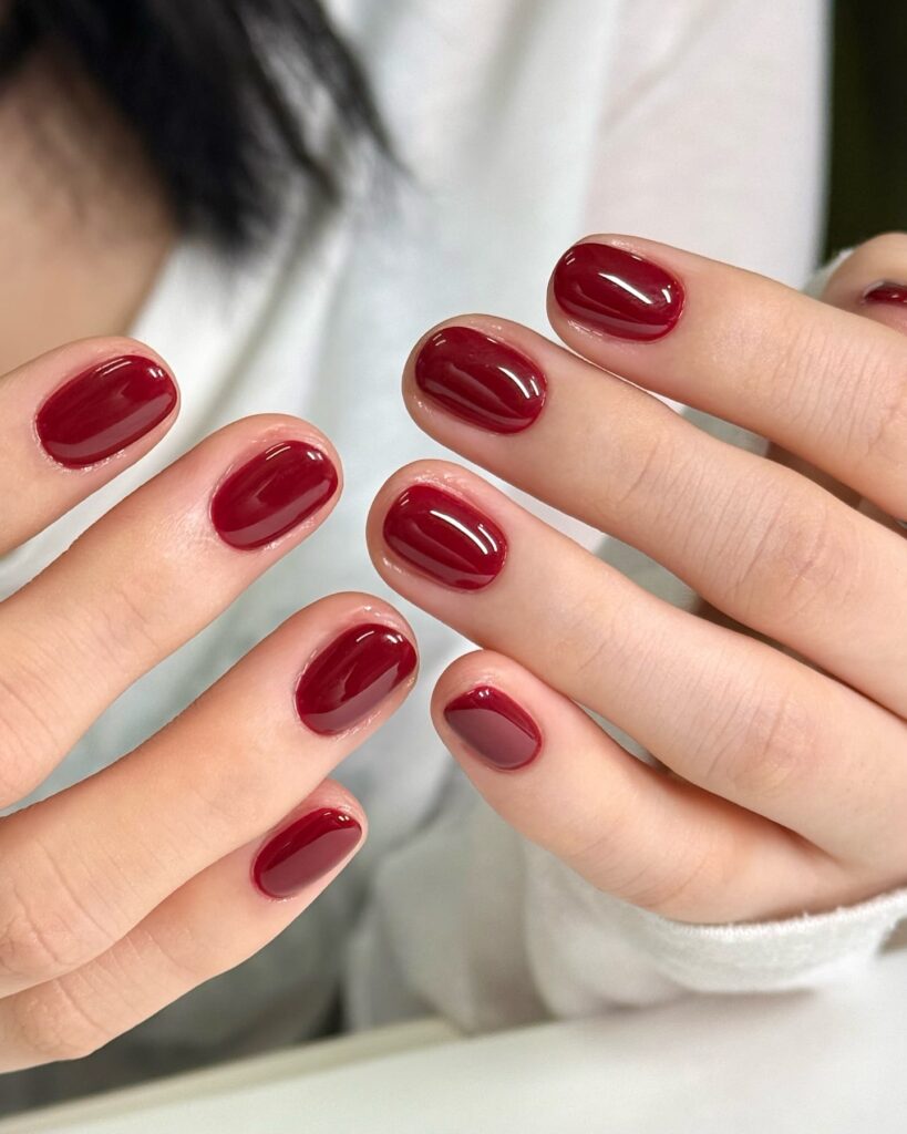 Cherry Red Rounded Nails for a Classic, Sophisticated Finish