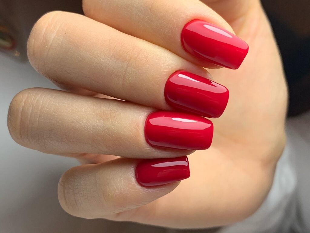 Cherry red square nails that are perfect for both casual and elegant occasions