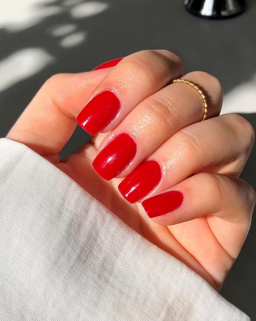 Classic Glossy Red Square Nails for a Bold and Timeless Statement