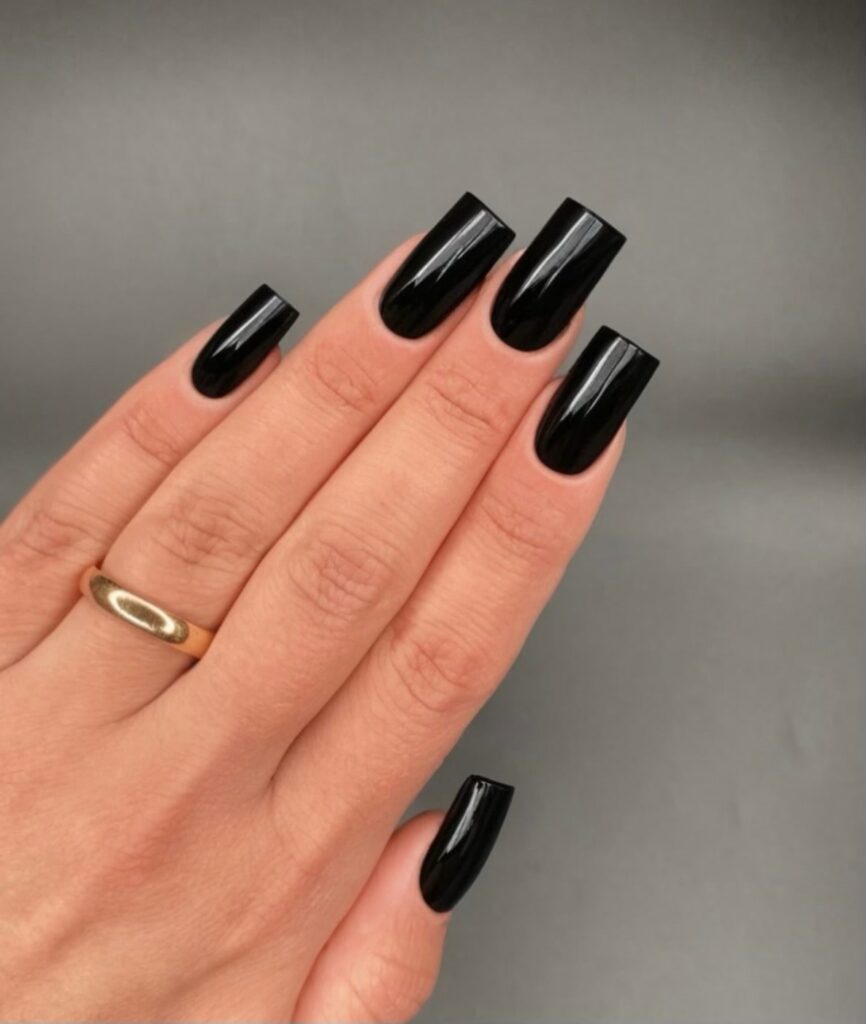 Clean Glossy Black Square Nails – Timeless Minimalist Nail Ideas for Every Season