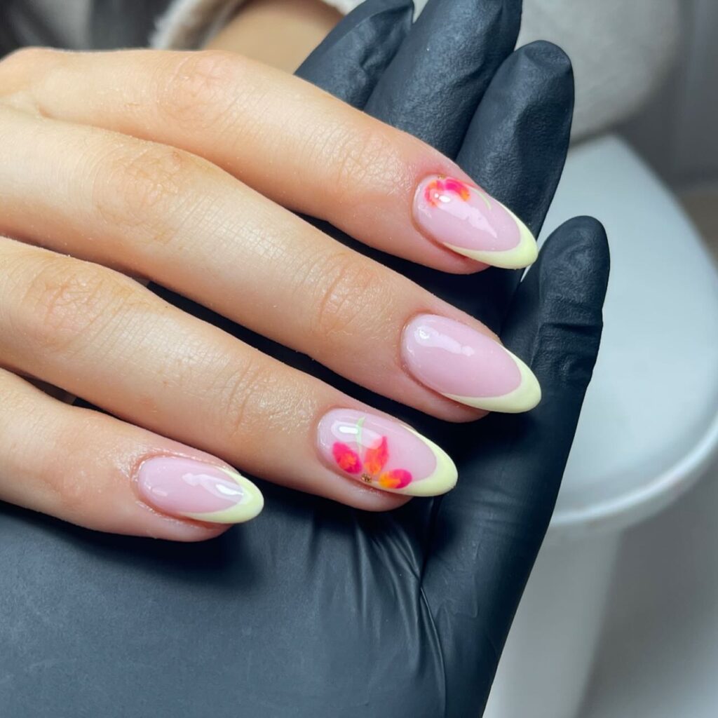 Dreamy Nude and Pastel Purple Galaxy-Inspired Nails with Shimmering French Tips – Summer Nail Designs