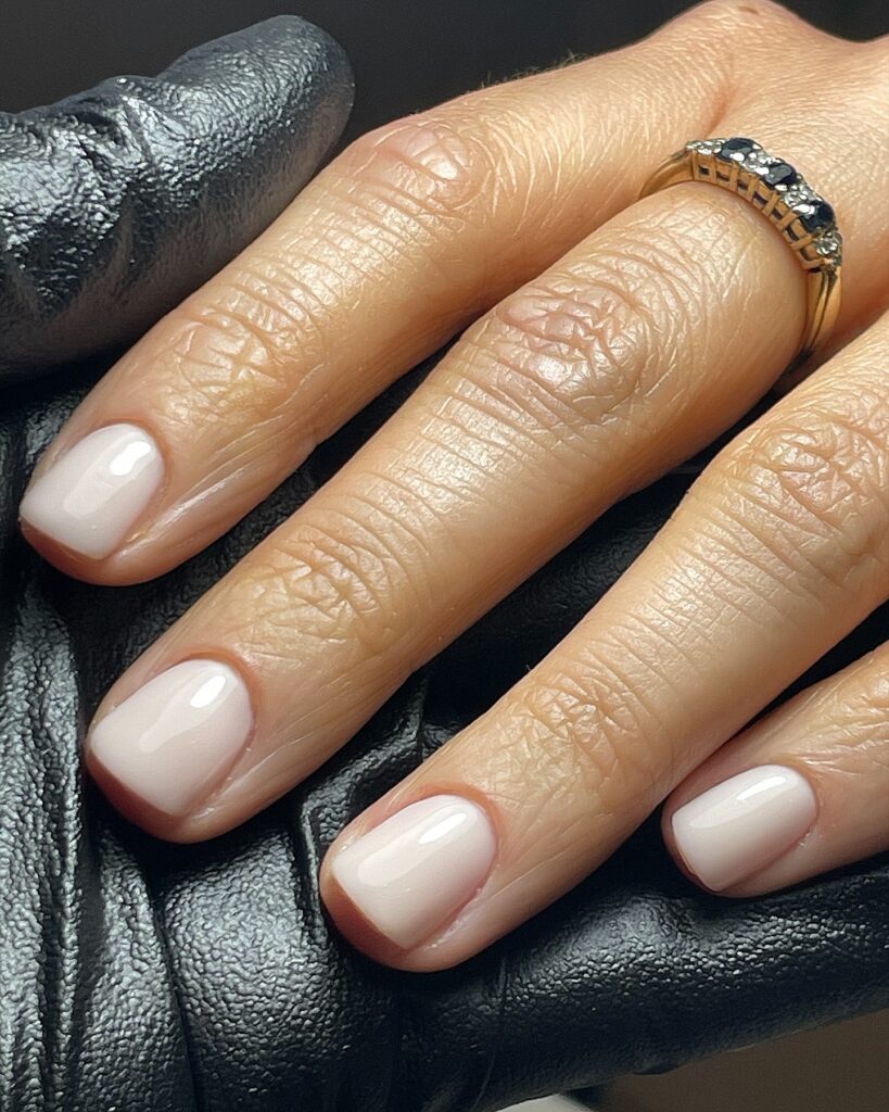 Glossy Nude-Pink Square Nails for a Timeless, Professional Style