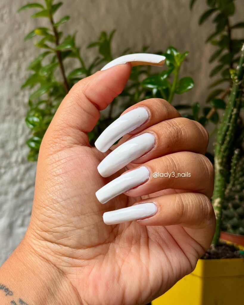 Glossy White Coffin Nails – Bold and Chic White Nail Ideas for a Fresh Look