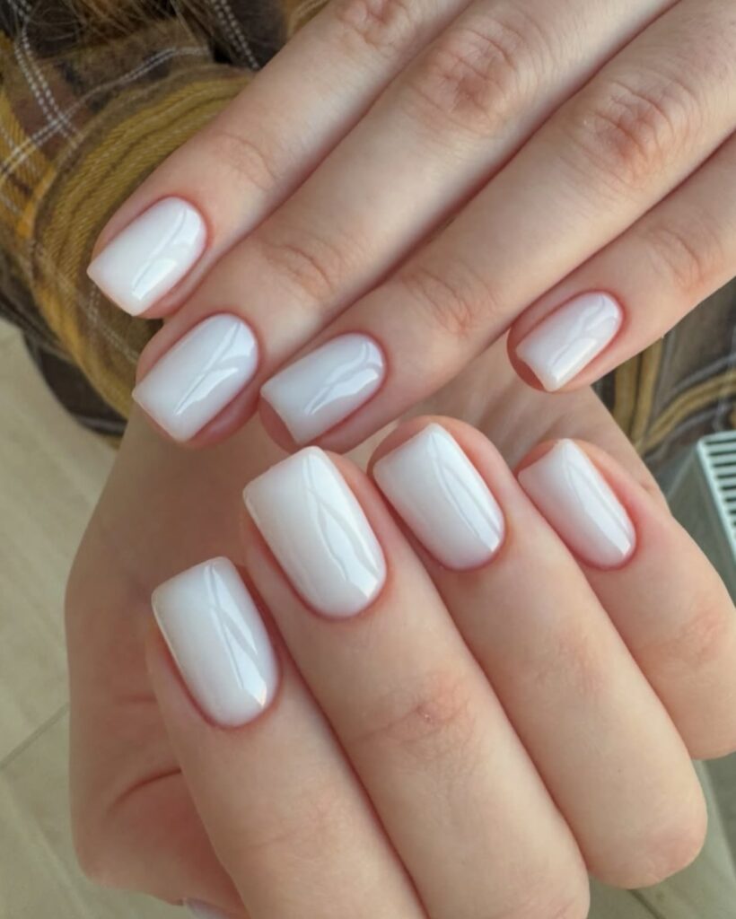 Milky White Square Nails – Minimal Office Nail Idea for a Fresh and Classic Style