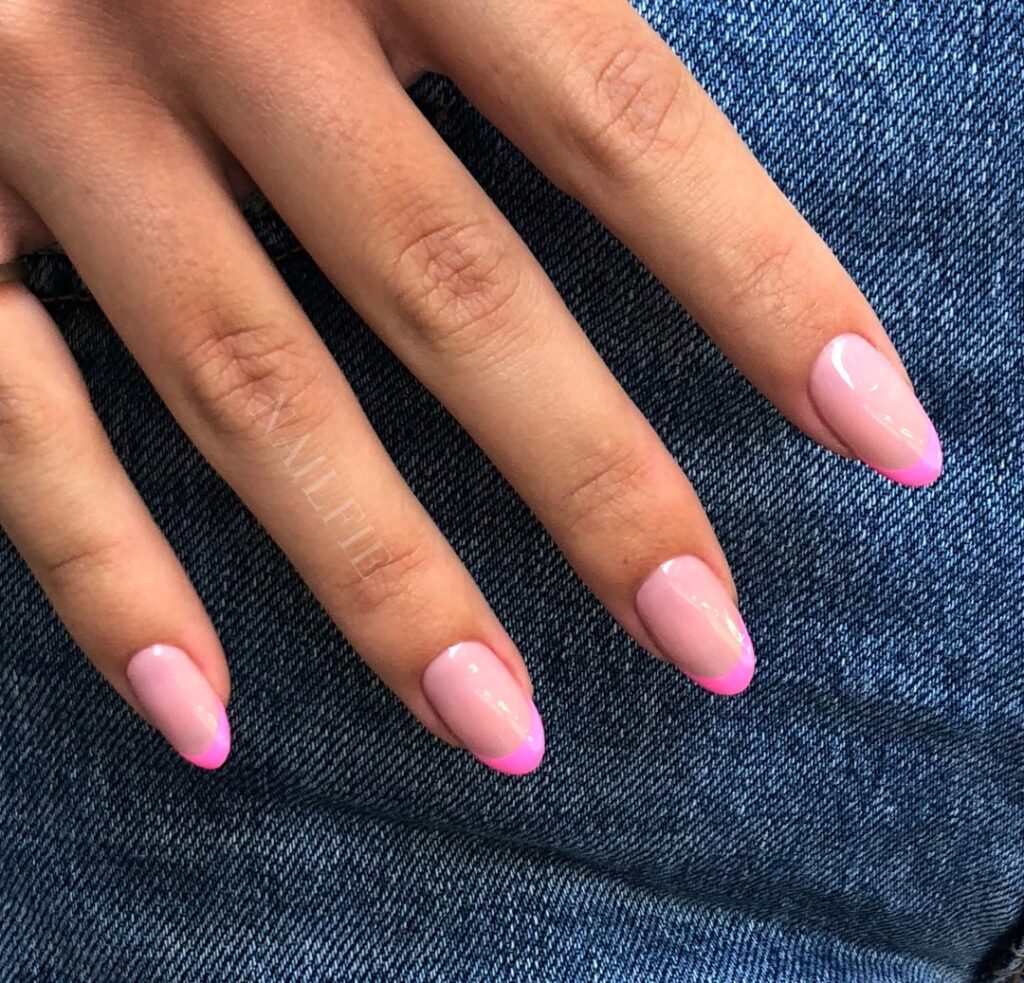 Neon French Tips on Almond Nails – Trendy and Playful Nail Ideas for Summer Workdays