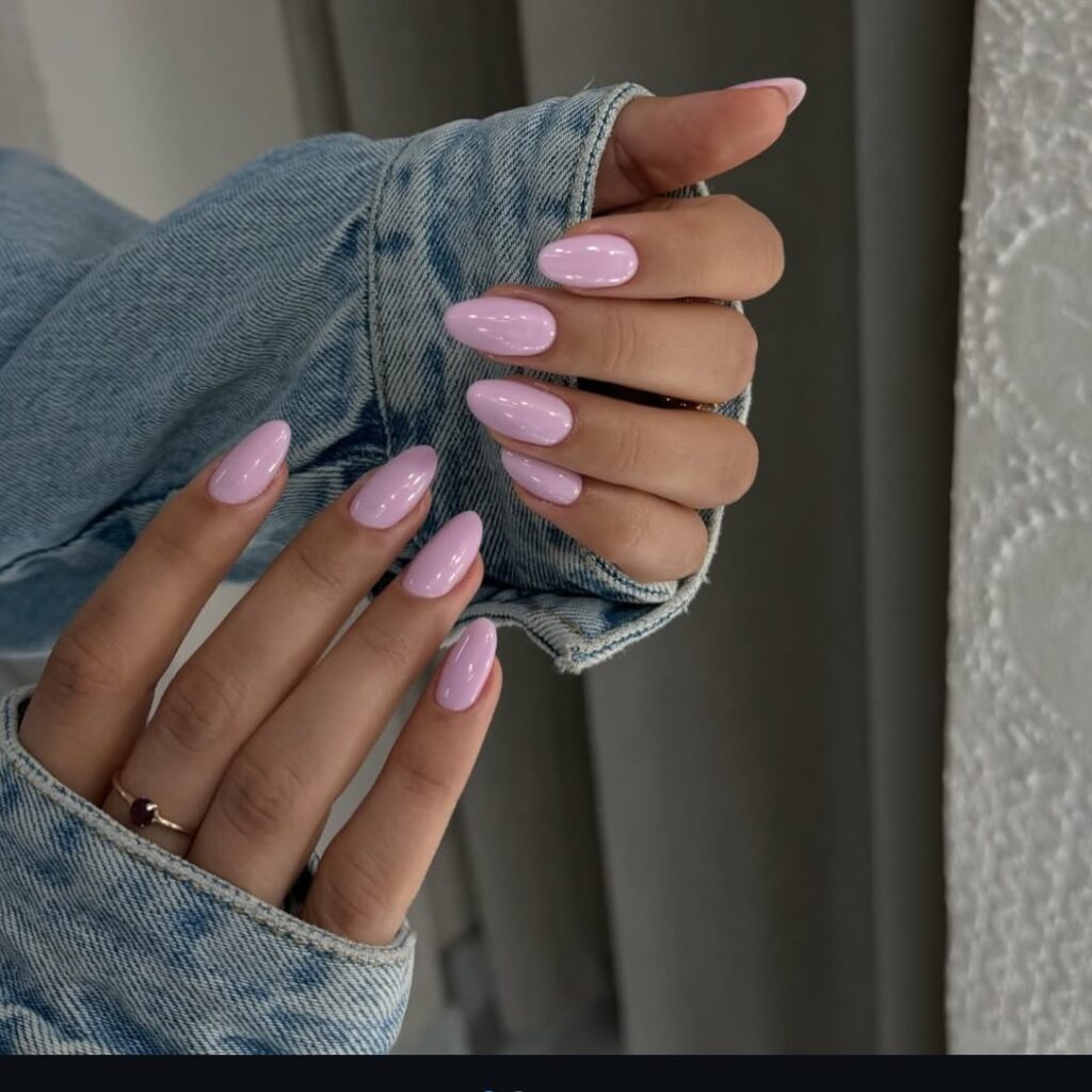 Pastel Lavender Almond Nails With Glossy Finish for Spring and Summer