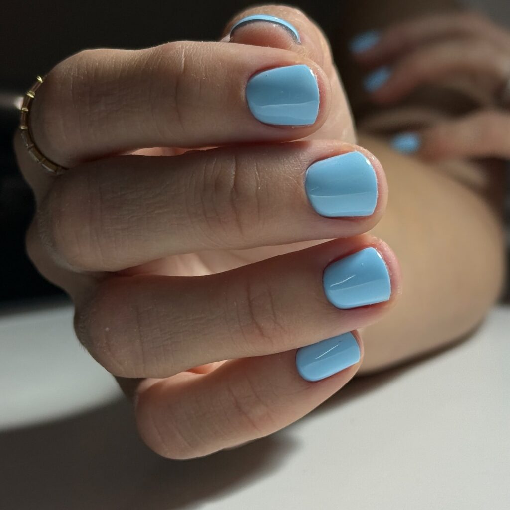 Pastel sky blue square nails clean and minimal nail ideas for a fresh spring look