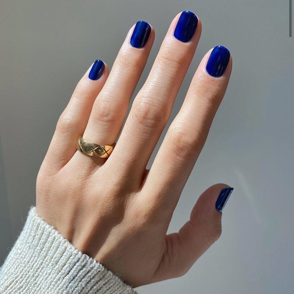 Royal Blue Glossy Short Square Nails for a Sleek and Bold Statement