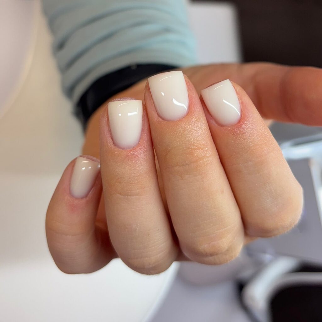 Short square milky white nails for minimal and professional nail ideas