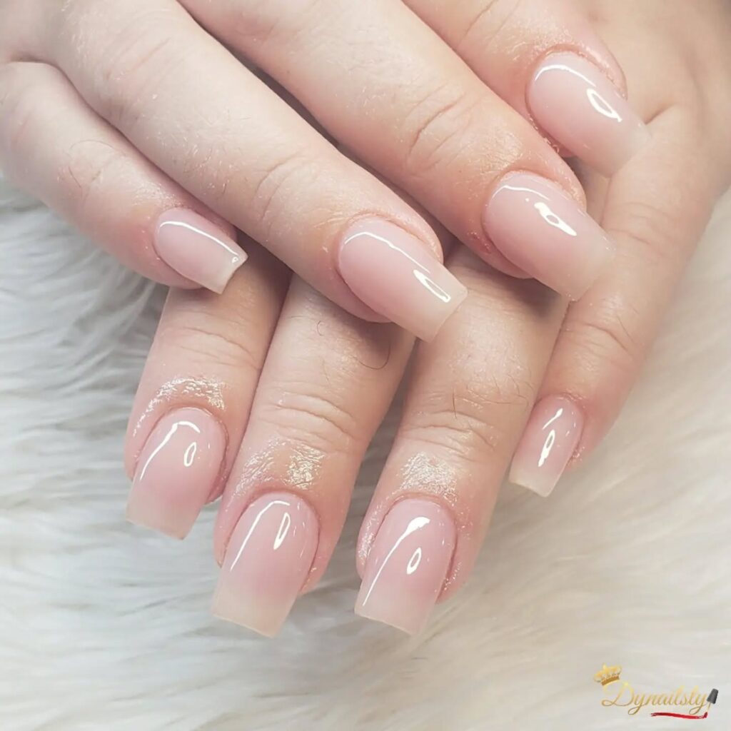 Soft Pink Ombré Squared Nails with Baby Boomer Gradient for Timeless Femininity