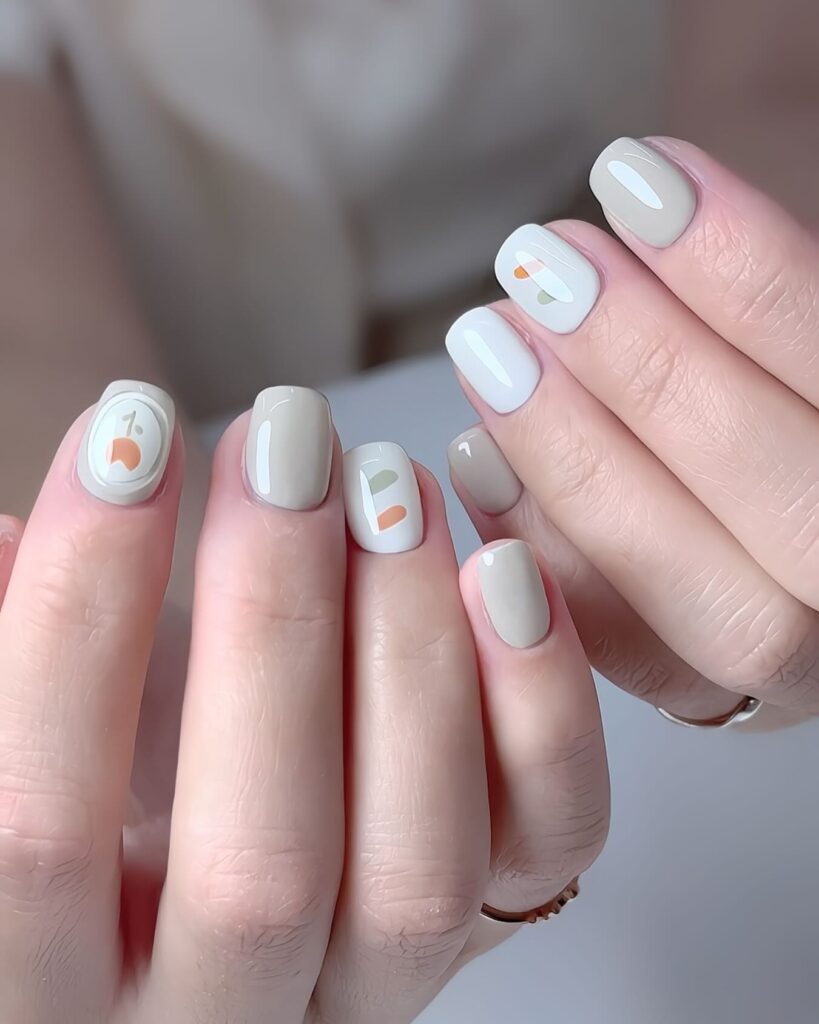 Taupe and sage green abstract nails modern minimalist nail ideas with geometric art