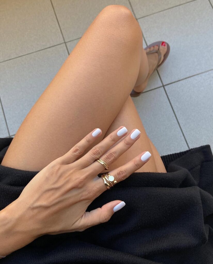 Bright White Squoval Nails with Glossy Shine for a Summer Office Refresh