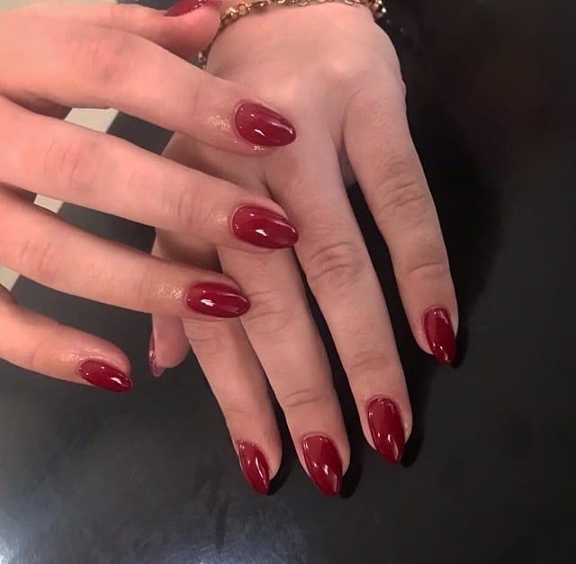 Classic Almond Burgundy Nail Ideas with a Glossy Timeless Finish