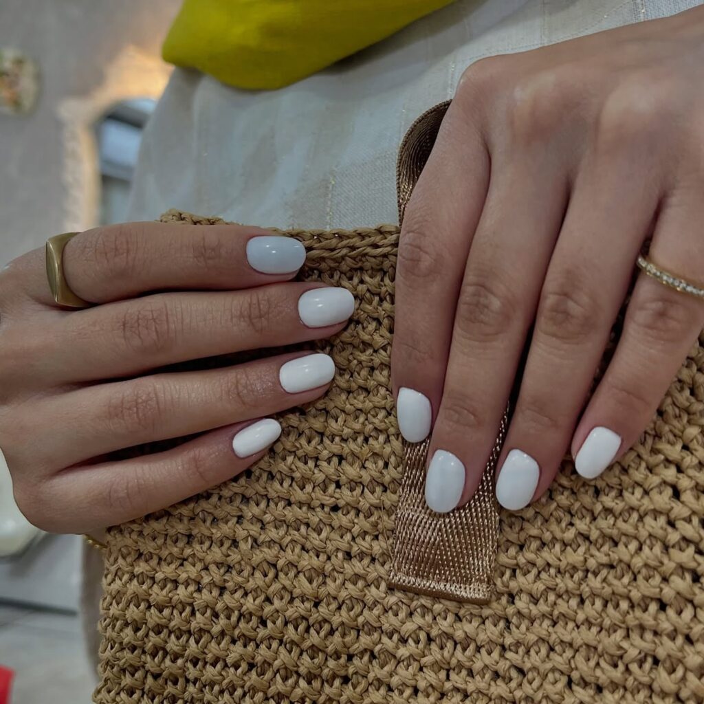 Classic Glossy White Nails with Rounded Tips for Effortless Elegance