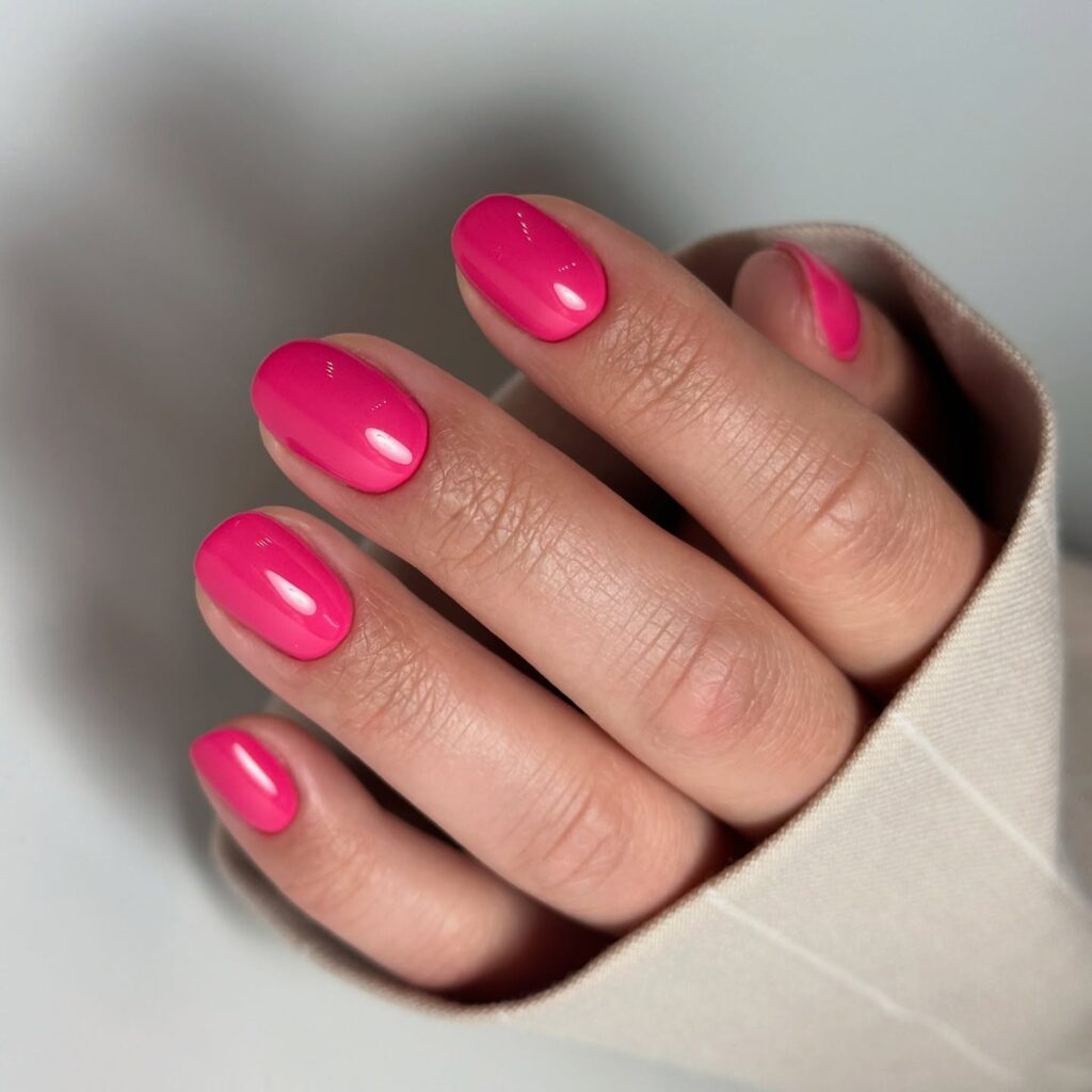 Hot pink oval nails for confident everyday summer nail ideas