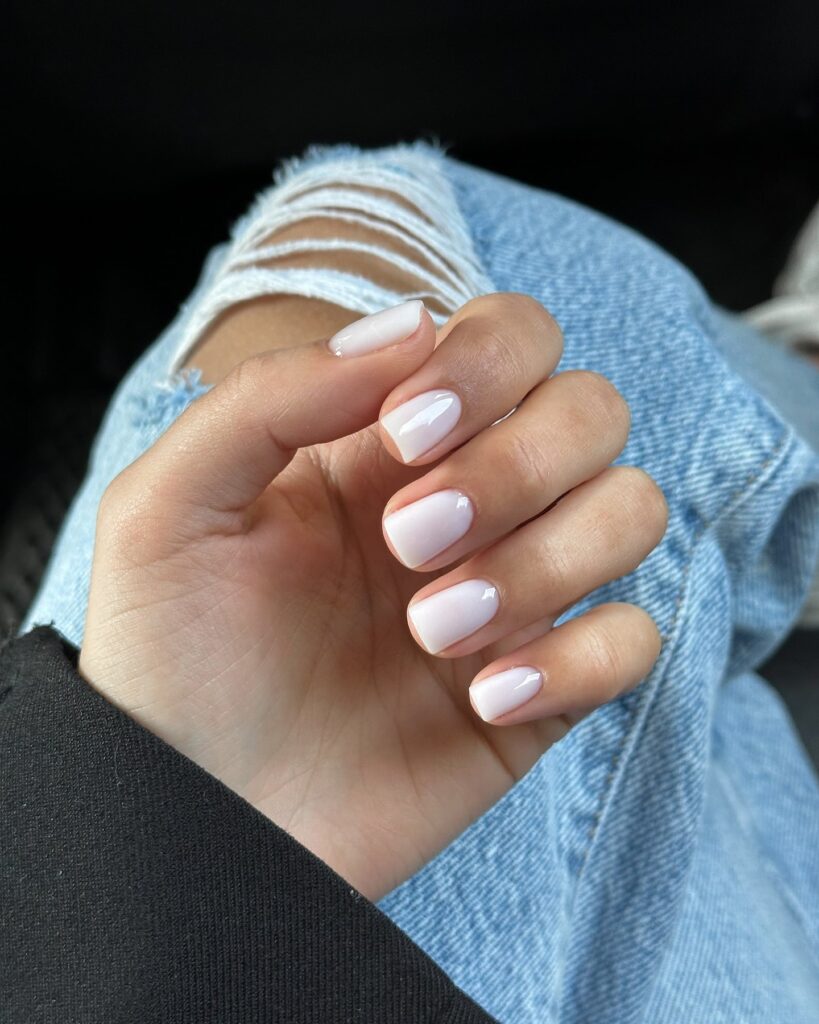 Milky Pink Short Square Nails for a Timeless and Subtle Workday Look