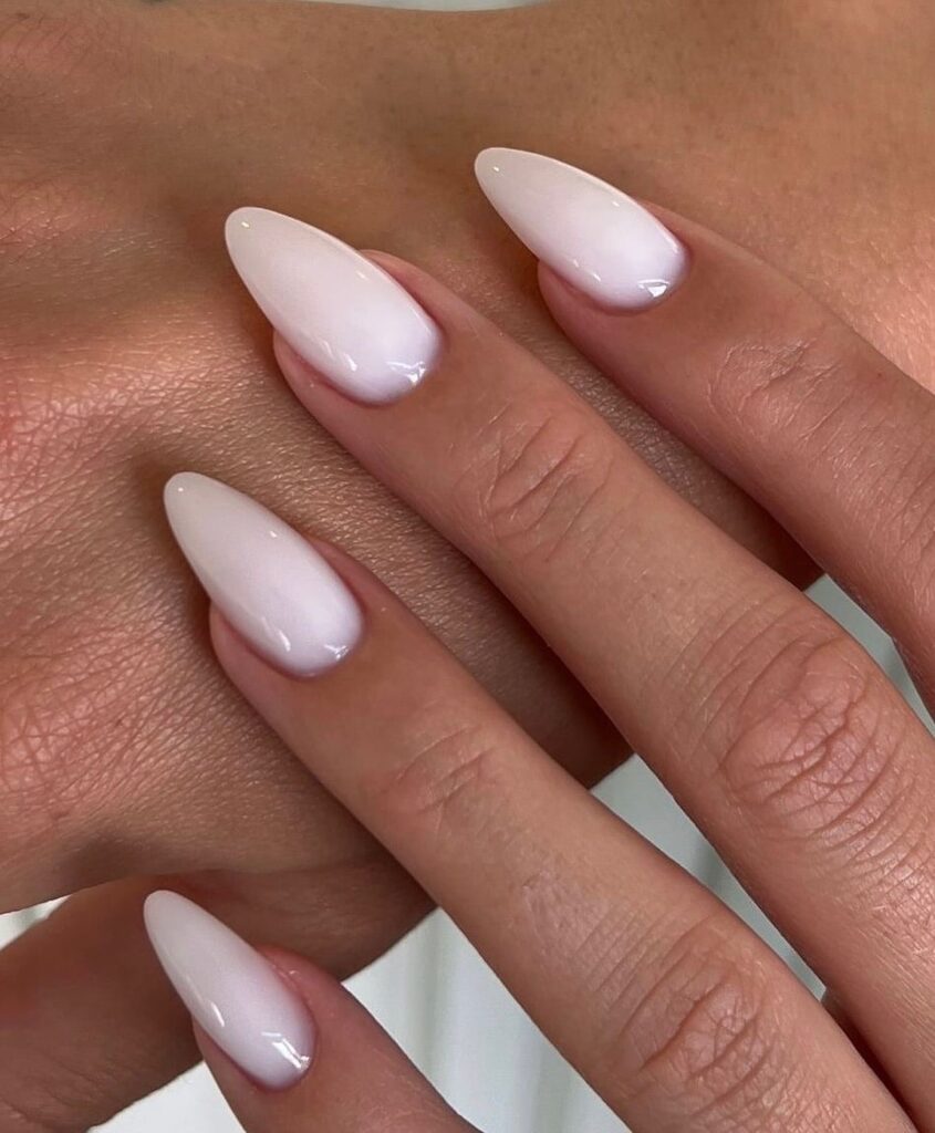 Milky White Almond Ombré Nails for a Clean Office Look