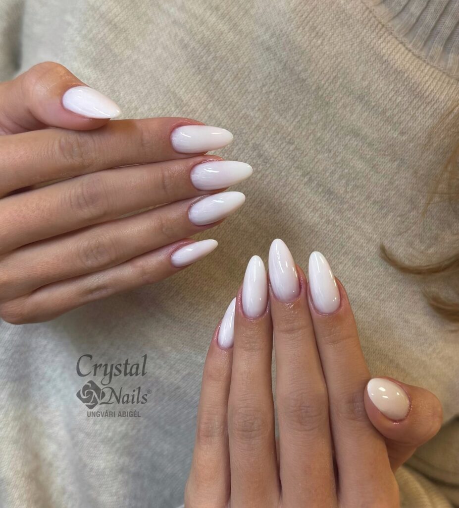 Milky White Gradient Almond Nails with Semi-Transparent Base