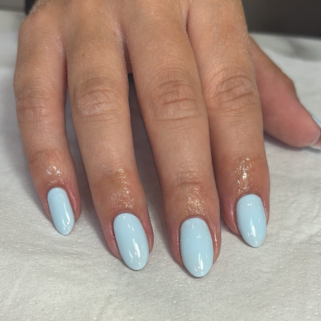 Pastel blue oval nails light and airy nail ideas perfect for spring and summer
