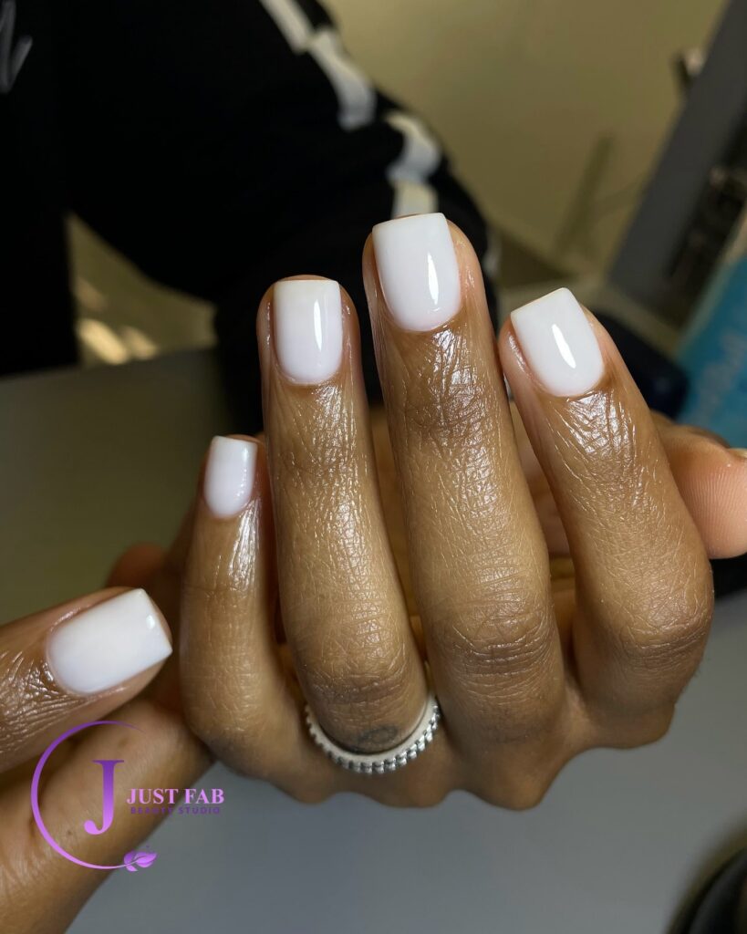 Short Square Milky White Nails for a Clean and Sophisticated Style