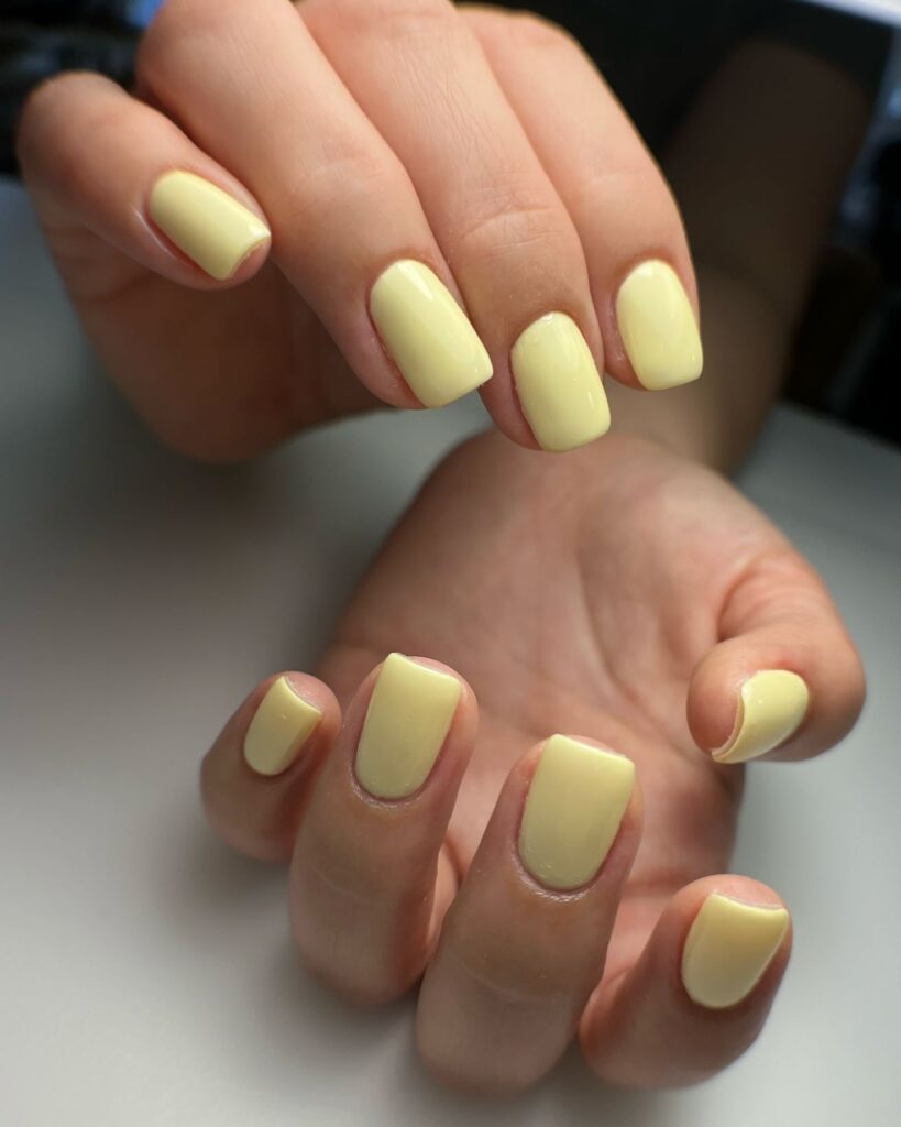 Soft Pastel Yellow Square Nails for a Minimal and Clean Nail Aesthetic