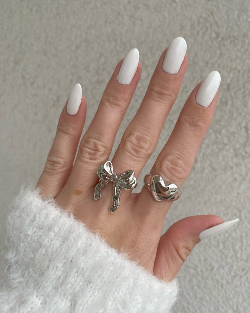 Solid White Almond Nails with Glossy Finish for Everyday Sophistication
