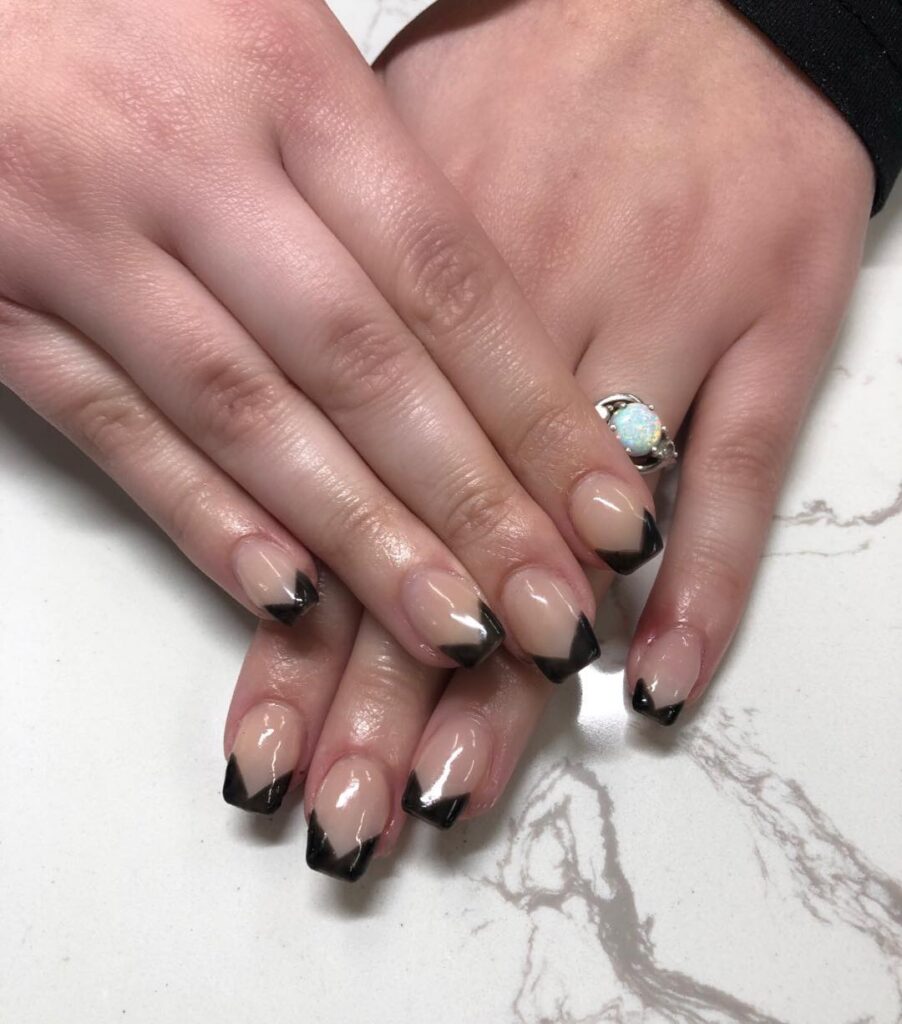 V-Tip Square Black French Nails for a Clean, Modern Graduation Look