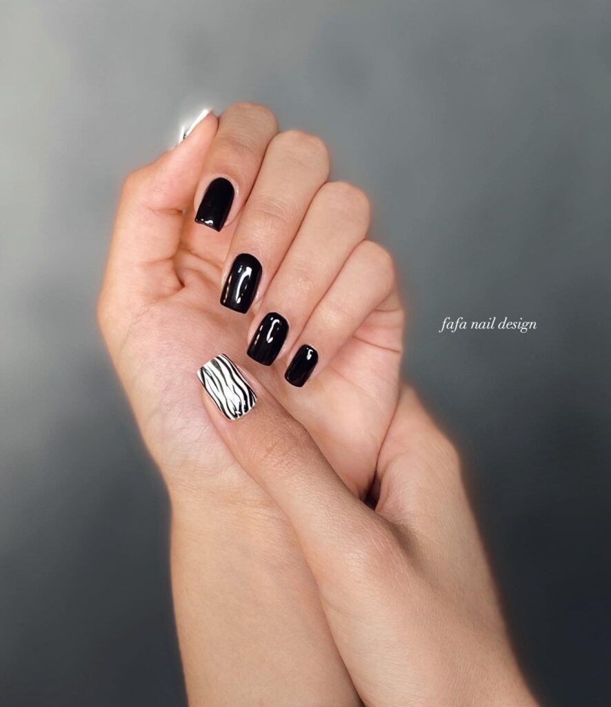 Zebra Stripe Black and White Square Nails with Modern Nail Art Flair
